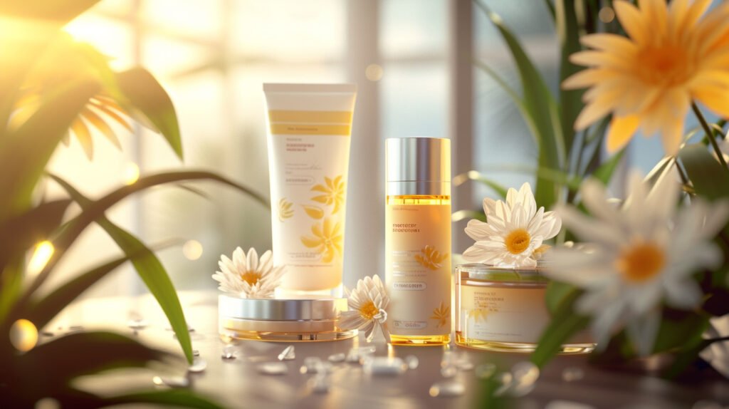 Odos priežiūros produktų indelių prezentacija, saulės apsauga, SPF.